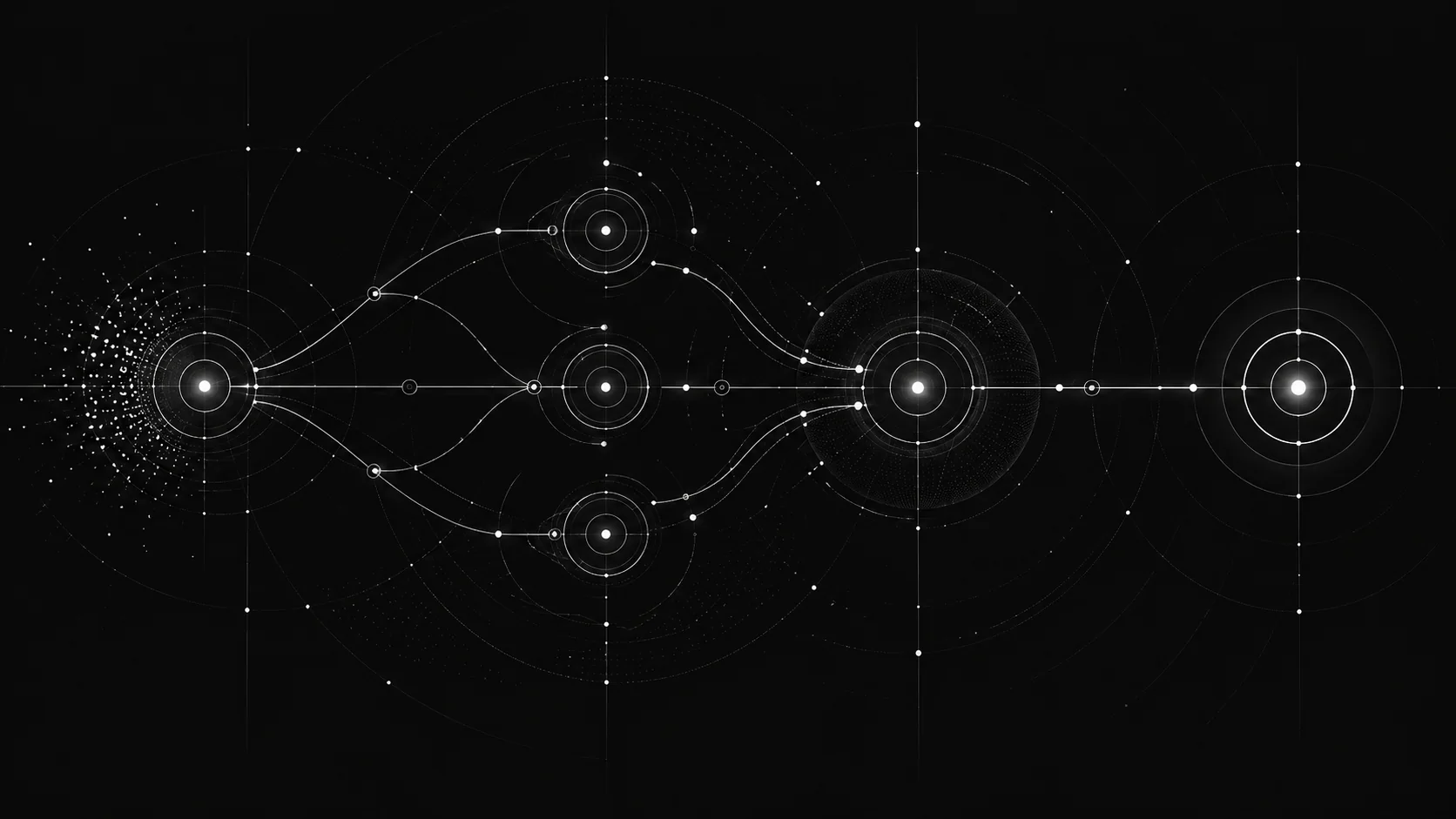 Schéma orbital du diagnostic : un symptôme est vérifié, les observations convergent vers la compréhension puis une décision.